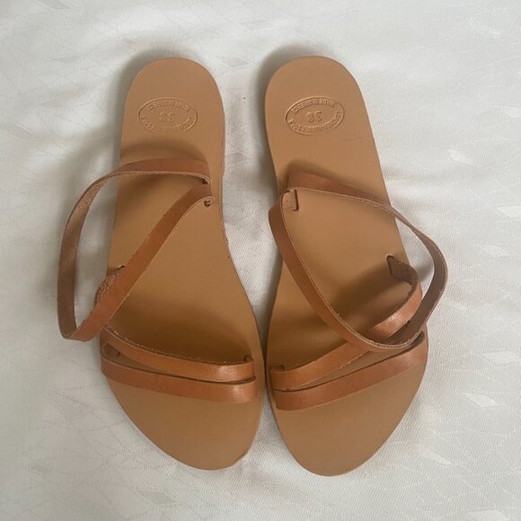 Women's Greek Leather Strappy Sandals Tan Beige Ankle Wrap Size EU 38 US 7.5 - Picture 2 of 10